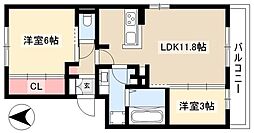 フレシール平安 2LDKの間取図画像