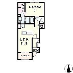 JR湖西線 唐崎駅 徒歩10分の賃貸アパート 1階1LDKの間取り
