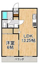 サニーハイツ 2階1LDKの間取り