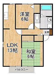 フルーレ高砂 2階2LDKの間取り
