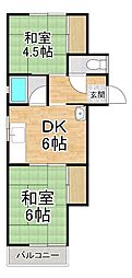 寺田荘 2Kの間取図画像