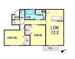 Piedmont比叡 1階2LDKの間取り