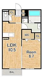 シャーロット壱番館 1LDKの間取図画像