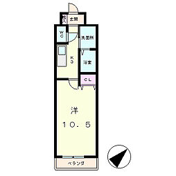 フォーシーズン南草津 1階1Kの間取り