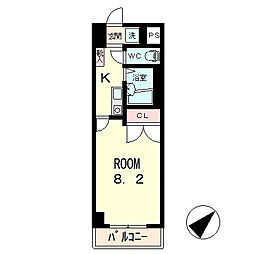 クレスト草津 6階1Kの間取り