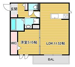 カーサセレーノ 1LDKの間取図画像