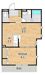 ベルメゾンF1 1LDKの間取図画像