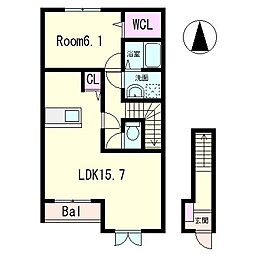 響流下北池 1LDKの間取図画像