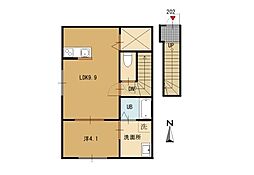 倉梯町アパート 1LDKの間取図画像