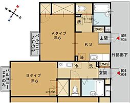 ラフィーネ 1階1Kの間取り