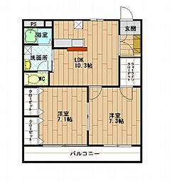ホワイトピアニーウエスト 2LDKの間取図画像