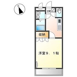 パークヒルズB 2階1Kの間取り