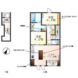 Woodstock Nest 2階2LDKの間取り