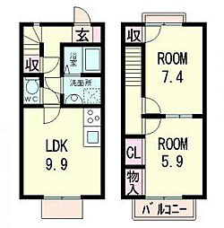 JR東海道・山陽本線 近江八幡駅 徒歩15分の賃貸アパート 2階2LDKの間取り