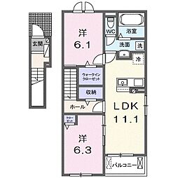メゾンルミネ五個荘III 2LDKの間取図画像
