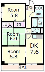 東洋マンション 3DKの間取図画像