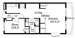 リヴェールJUN2 1LDKの間取図画像