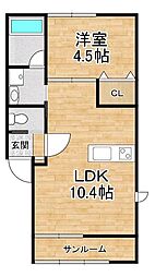ベネディエーレII 1LDKの間取図画像