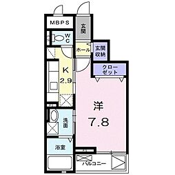 コンプリーションアンソレイエ 1Kの間取図画像
