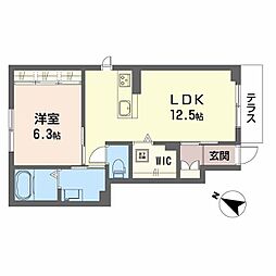 近江八幡市鷹飼町アパート 1LDKの間取図画像
