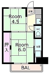 ビレッジハウス宮内1号棟 2Kの間取図画像