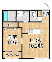 仮)今堀町共同住宅新築工事 1LDKの間取図画像