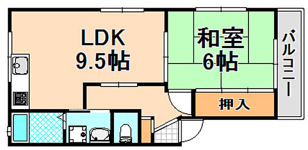 吉田ハイツ ｜兵庫県伊丹市山田3丁目(賃貸アパート1LDK・2階・38.00㎡)の写真 その2