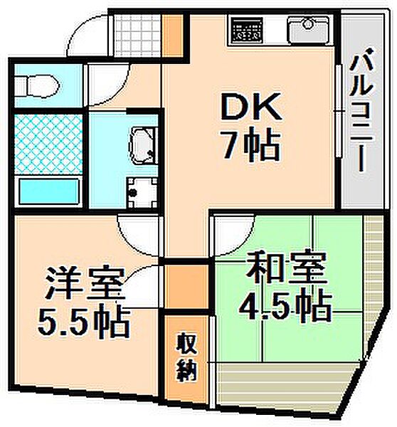 御園第1マンション ｜兵庫県伊丹市鴻池4丁目(賃貸マンション2DK・2階・53.65㎡)の写真 その2