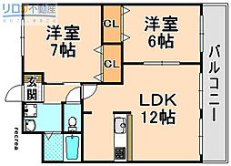 レジデンス口酒井 3階2LDKの間取り