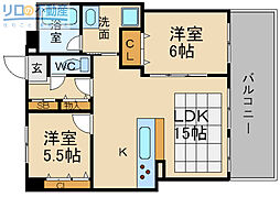 Ｃ＆Ｃローズガーデン 2階2LDKの間取り