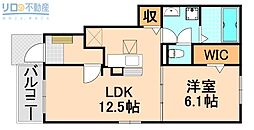 リバーサイド北園 1階1LDKの間取り