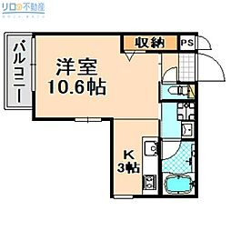 エルスタンザ伊丹 2階ワンルームの間取り