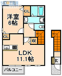 コート鶴田 2階1LDKの間取り