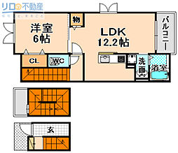 サウス昆陽 1LDKの間取図画像