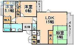 カサソレアード 3LDKの間取図画像