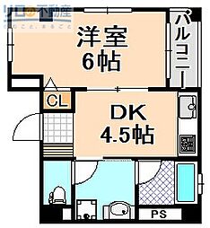 マリーズコート 1DKの間取図画像