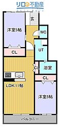 D1 2LDKの間取図画像