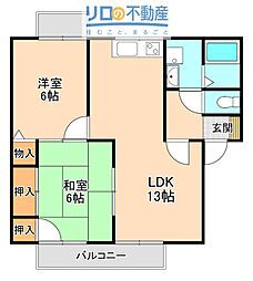 アベニュータツミB 2LDKの間取図画像