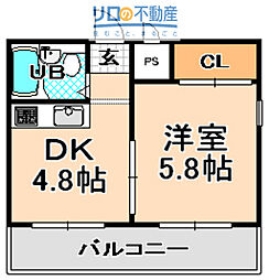 ハイツルーエ 1DKの間取図画像