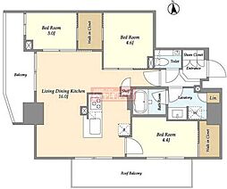 東京メトロ千代田線 代々木公園駅 徒歩10分の賃貸マンション 12階3LDKの間取り
