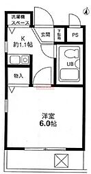 ジョイフル幡ヶ谷弐番館 4階1Kの間取り