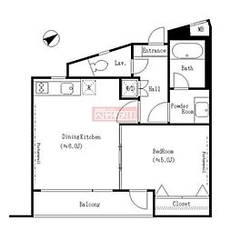 レジディア笹塚 1階1DKの間取り