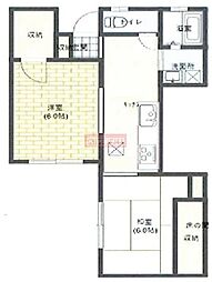 西原コーポ 1階2Kの間取り