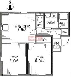 メゾンカテルネル 1階2DKの間取り