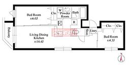 グランパセオ代々木上原II 2階2LDKの間取り