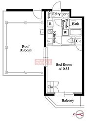 グランパセオ代々木上原II 4階1Kの間取り