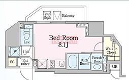 レジディア笹塚III 10階ワンルームの間取り