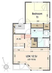 セレス代沢 2階1LDKの間取り