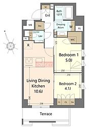 ザ・パークハビオ下北沢 2LDKの間取図画像
