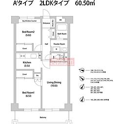 セレッソ幡ケ谷 2LDKの間取図画像